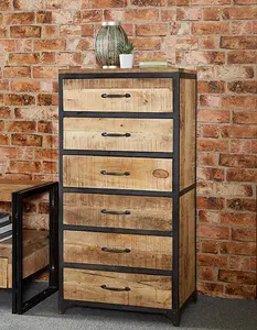 Cosmo Industrial Tall Chest - Solid Mango Wood - L40 x W60 x H120 cm