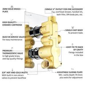 ENKI Regent English Gold White Traditional Crosshead Single Outlet Brass Thermostatic Twin Shower Valve TSV035