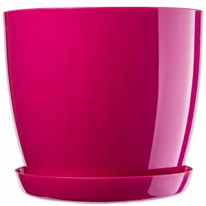 Plant Flower Pot Plastic 20 Colours 9 sizes Gloss Pots Planter Saucer Tray Deco Fuschia 18cm