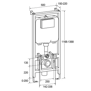 1200mm Mounting Frame & Concealed Cistern for Wall Hung Toilets with Gun Grey Flush Plate