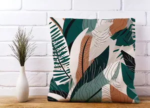 Autumn Tropical Leaves Green Brown Cushions 45cm x 45cm