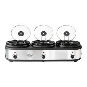 Quest 3 Pot Electric Slow Cooker, Buffet Server & Food Warmer / 3x 2.5L Ceramic Pots with Glass Lids / 3 Heat Settings