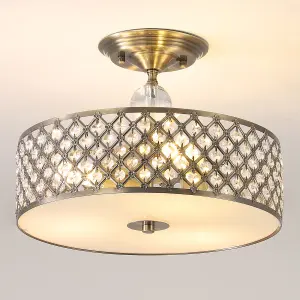 Harper Living Antique Brass Semi Flush Ceiling Light