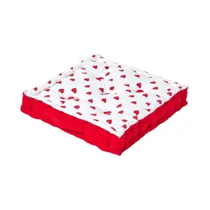 Homescapes Cotton Red Hearts Floor Cushion, 50 x 50 cm