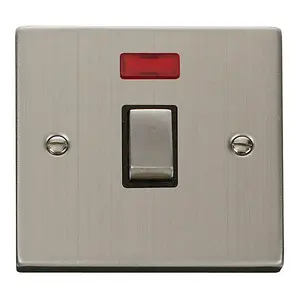 Stainless Steel 1 Gang 20A Ingot DP Switch With Neon - Black Trim - SE Home