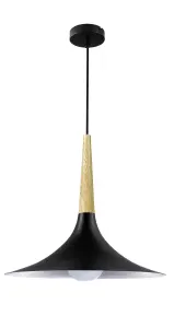 GoodHome Arraqis Matt Black Wood effect Pendant ceiling light, (Dia)380mm