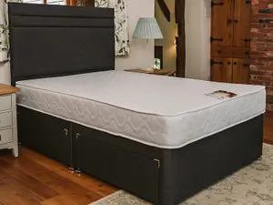 Rome Comfort Deluxe Sprung Divan Bed Set 2FT6 Small Single 2 Drawers Side - Naples Slate