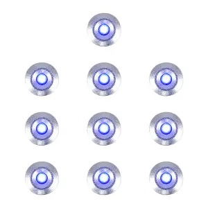 ValueLights 10 Pack IP67 Rated 15mm Blue LED Round Garden Decking Kitchen Plinth Lights Kit