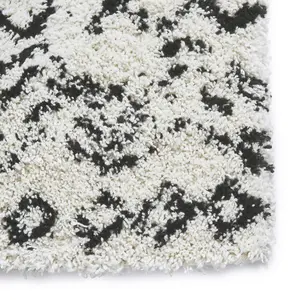 White Black Shaggy Geometric Moroccan Shaggy Modern Easy to clean Rug for Dining Room-120cm X 170cm