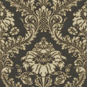 Galerie Cottage Chic Black Traditional Damask Wallpaper Roll