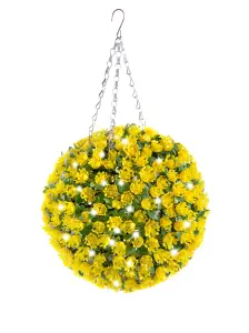 Best Artificial Pre-Lit Outdoor 28cm Yellow Rose hanging Plastic Flower Topiary Ball