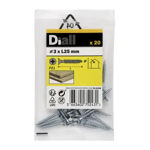 Diall Double-countersunk Zinc-plated Carbon steel Screw (Dia)3mm (L)25mm, Pack of 20