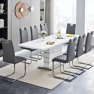 Melange Marble Effect Dining Table With 4 Petra White Chairs