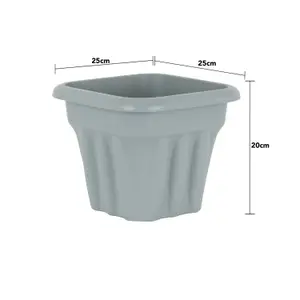 Wham 6x Vista Plastic Planter, Square Garden Plant Pot, Extra Small Floor Pot (25cm, 5.5L, Pack of 6) Made in UK (Upcycle Grey)