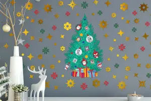 Christmas Tree and Golden Snowflakes Window Stickers DIY Wall Home Decorations