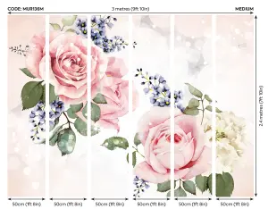 Origin Murals Pink Roses & Blue Flowers Matt Smooth Paste the Wall Mural 300cm wide x 240cm high