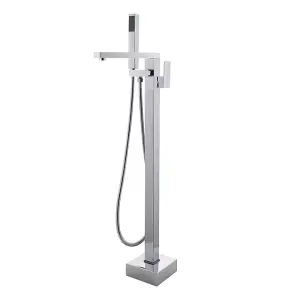 Straight Freestanding Silver Chrome Plated Bath Tap With Shower