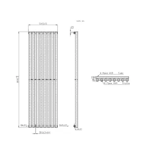 Right Radiators 1800x545 mm Single Vertical Round Column Style Designer Radiator Heated Rads Anthracite