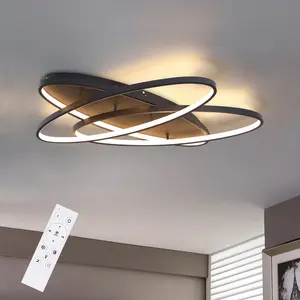 LED Modern Ceiling Light 3 Ring Dimmable with Remote Control Hanalei Black