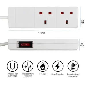 Extrastar 2 Gang Indicator Side Switched Extension Lead 1M 13A