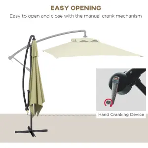 Outsunny 3 m Cantilever Parasol with Cross Base, Crank Handle, 6 Ribs, Beige