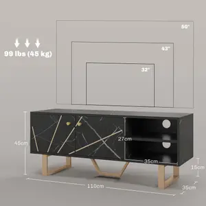 HOMCOM TV Unit for Living Room, TV Stand, Black Marble