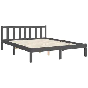 Berkfield Bed Frame with Headboard Grey King Size Solid Wood