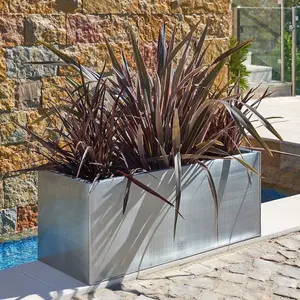 Primrose Zinc Galvanised Rectangular Silver Outdoor Trough Planter Medium 64cm x 32cm