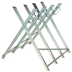 Sawhorse - steel with 4 stem holders, foldable with handles - grey