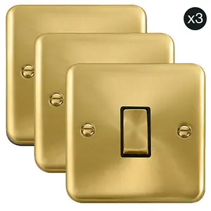 3 PACK - Curved Satin / Brushed Brass 10A 1 Gang 2 Way Ingot Light Switch - Black Trim - SE Home