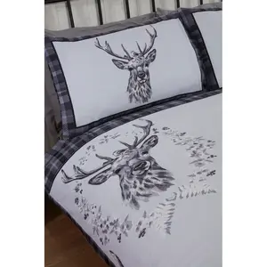 Stag & Wreath Winter Brushed Cotton Duvet Cover Set Grey / Single Duvet Cover + 1 Standard Pillowcase