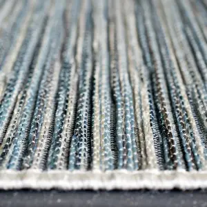 Blue Striped Outdoor Rug, Striped Stain-Resistant Rug For Patio, Garden, Deck,Pool 5mm Modern Outdoor Rug-60 X 200cm (Runner)