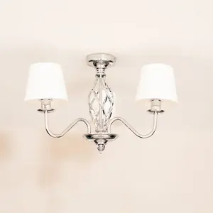 ValueLights Memphis Traditional Silver Chrome 3 Light Ceiling Light Chandelier with Fabric Lampshades - Bulbs Included