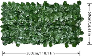 Artificial Ivy Hedge Screen Panels on Roll Garden Fence Maple Leaf Expandable Privacy Screen Wall Panel - H 1m x W 3m