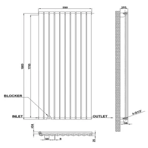 Vertical White Single Oval Panel Radiator (H)1800mm x (W)590mm, 6260 BTU.