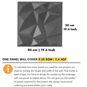 3D Wall Panels with Adhesive Included - Pack of 6 Sheets - Covering 16.15 sqft / 1.5 sqm - Decorative Modern Diamond Design