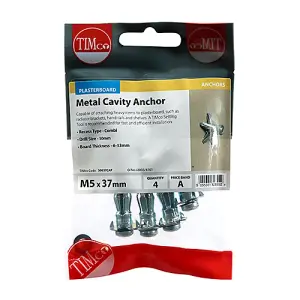 Timco - Metal Cavity Anchors - Zinc (Size M5 x 37 (45mm Screw) - 4 Pieces)