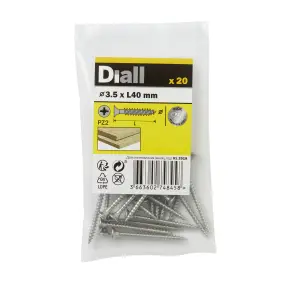 Diall Pozidriv Double-countersunk A2 stainless steel Wood screw (Dia)3.5mm (L)40mm, Pack of 20