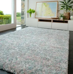 Super Soft Mottled Teal Blue & Blush Pink Shaggy Area Rug 160x230cm