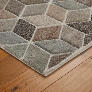 Modern Grey Geometric Easy to Clean Rug for Dining Room-80cm X 150cm