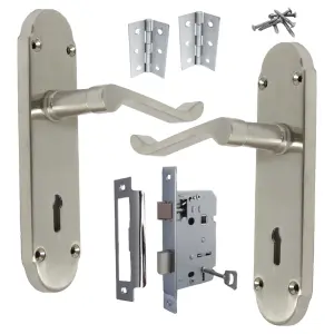 Epsom Door Handles Key Lock Scroll Lever - Satin Pack Hinges