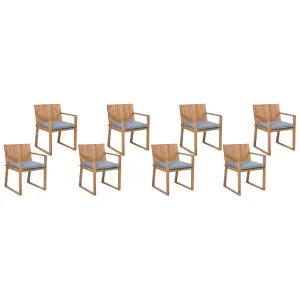 Set of 8 Garden Chairs with Cushions SASSARI Acacia Wood Blue