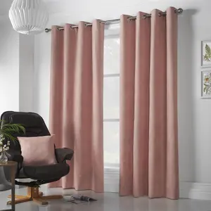 Velvet Chenille Ring Top Curtains 142cm x 229cm Blush