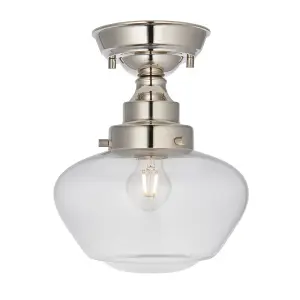 Luminosa Finale Semi Flush Ceiling Light Bright Nickel Plate & Clear Glass