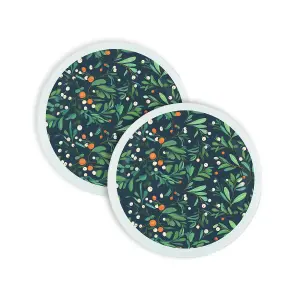 Purely Home Round Botanical Christmas Mistletoe Worktop Protectors - Set of 2