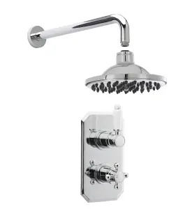 Traditional Concealed Twin Valve with Head & Arm Shower Set - Chrome/White - Balterley