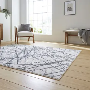 Silver Abstract Modern Easy To Clean Rug For Living Room Bedroom & Dining Room-120cm X 170cm