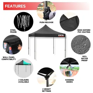 Excel Steel Gazebo 3m x 3m Black with Wheel Bag