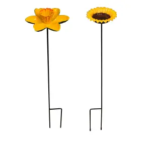 Cast Iron Daffodil & Sunflower Bird Feeder Flower Dish Set