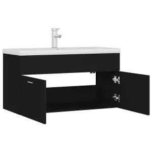 Berkfield Sink Cabinet with Built-in Basin Black Engineered Wood